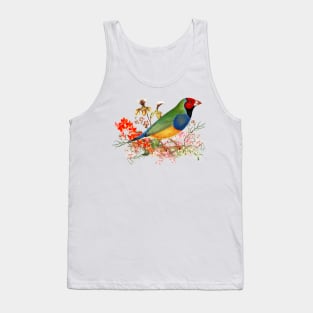 Red Head Gouldian Finch Standing Among Orchid Blossoms Tank Top